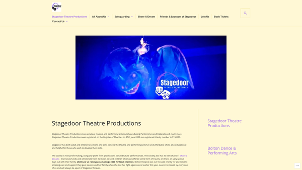 Screenshot of the Stagedoor Theatre Productions website