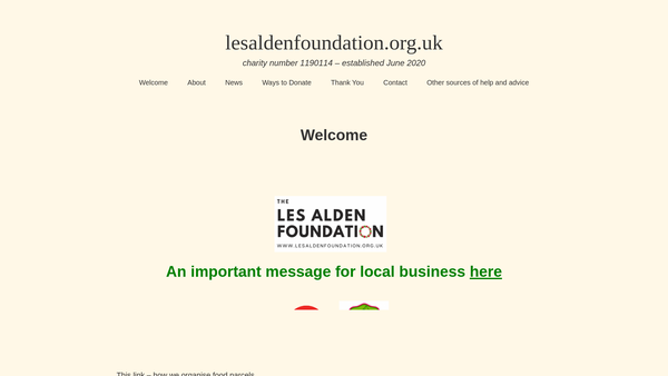 Screenshot of the Les Alden Foundation website