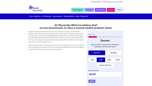 Screenshot of the Wycombe Mind Limited website