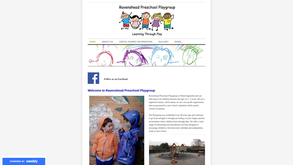 Screenshot of the Ravenshead Preschool Playgroup Charitable Incorporated Organisation website