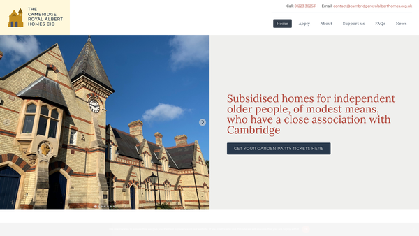 Screenshot of the The Cambridge Royal Albert Homes website