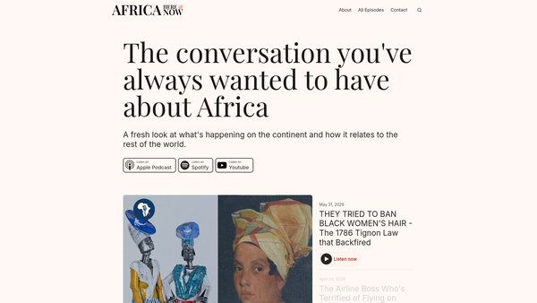 Screenshot of the Africahereandnow website