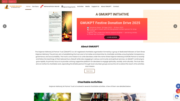 Screenshot of the Gajanan Maharaj UK Parivar Trust website