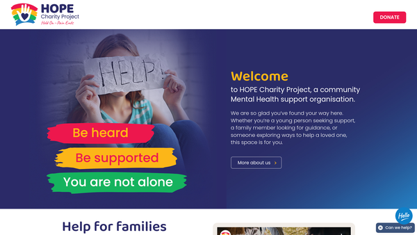 Screenshot of the Hope Charity Project website