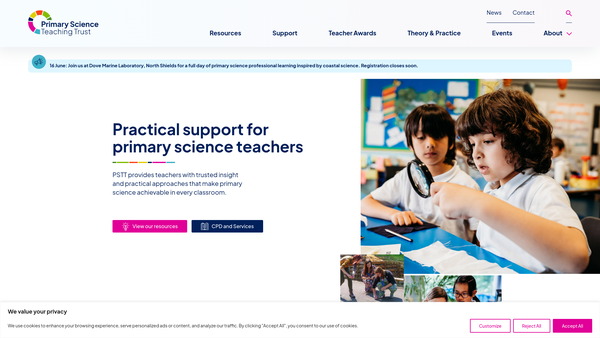 Screenshot of the Primary Science Teaching Trust website