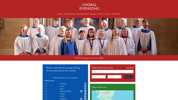Screenshot of the The Choral Evensong Trust website