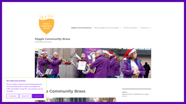 Screenshot of the Diggle Community Brass website