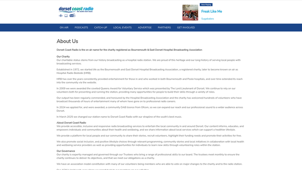 Screenshot of the Hospital Radio Bedside website