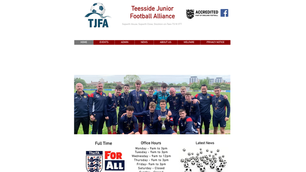 Screenshot of the Teesside Junior Football Alliance website