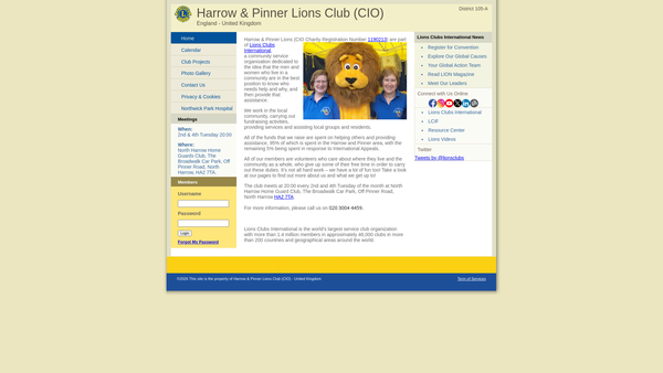 Screenshot of the Harrow & Pinner Lions Club (CIO) website