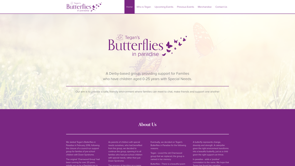 Screenshot of the Tegan's Butterflies In Paradise website