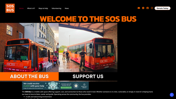 Screenshot of the Sos Bus website