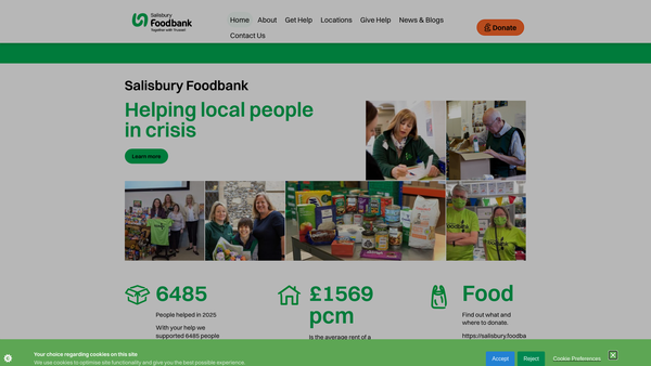 Screenshot of the Salisbury Foodbank website