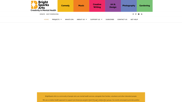 Screenshot of the Brightsparks Arts In Mental Health CIO website