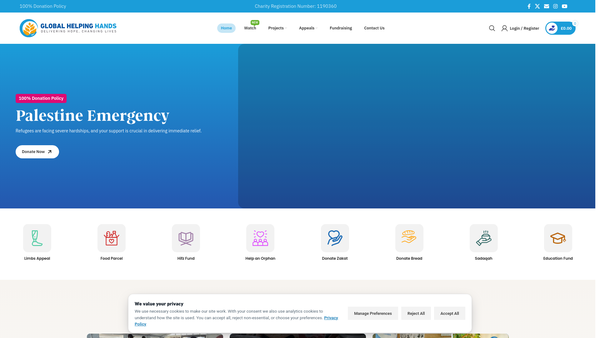 Screenshot of the Global Helping Hands website