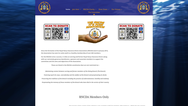 Screenshot of the Royal Navy Clearance Divers Association website