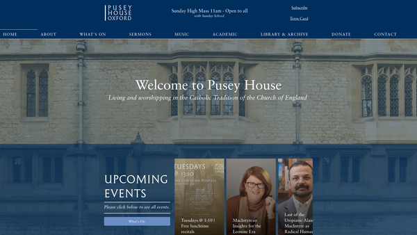 Screenshot of the Pusey House CIO website