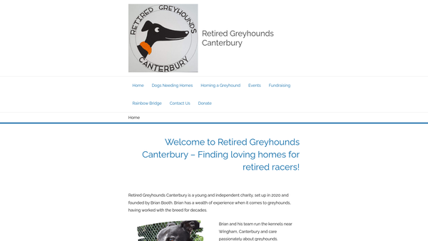 Screenshot of the Retired Greyhounds Canterbury website