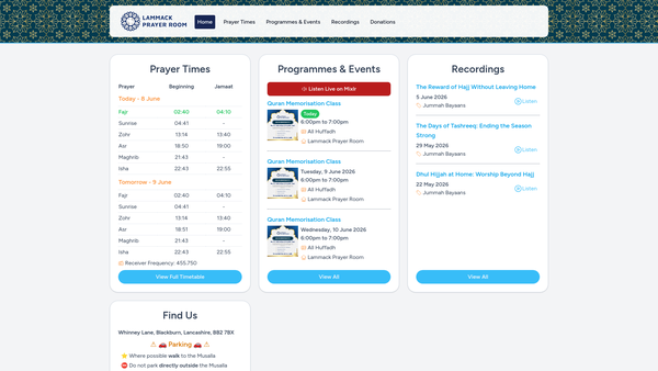 Screenshot of the Lammack Community Association website