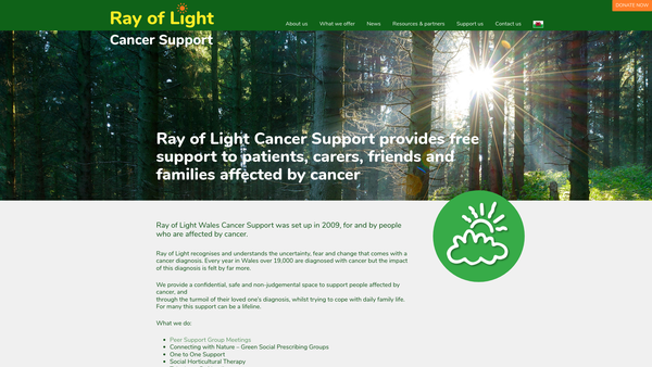 Screenshot of the Ray Of Light Cancer Support website