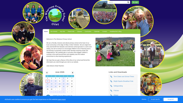 Screenshot of the The Whartons After School Club website