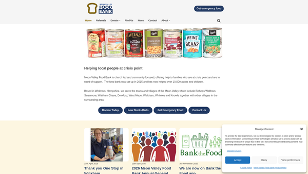 Screenshot of the The Meon Valley Food Bank website