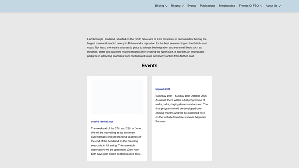Screenshot of the Flamborough Bird Observatory Trust Limited website