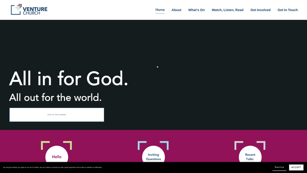 Screenshot of the Venture Church website