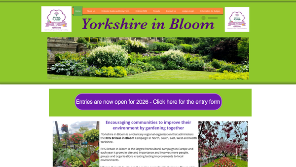 Screenshot of the Yorkshire In Bloom Charitable Incorporated Organisation (CIO) website