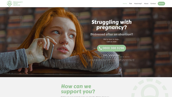 Screenshot of the Pregnancy Crisis Helpline website