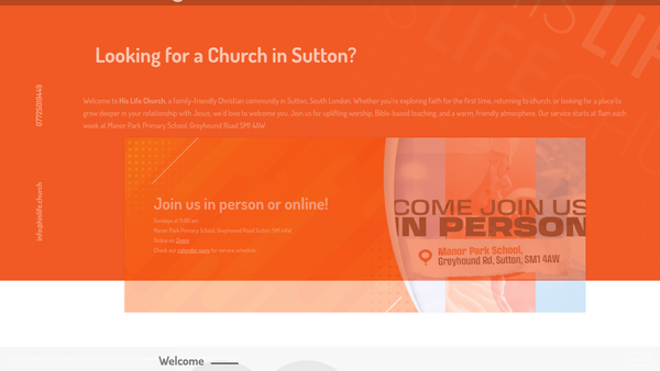 Screenshot of the His Life Church website