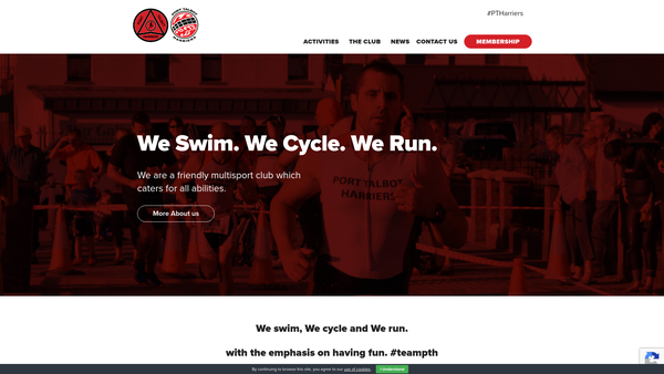 Screenshot of the Port Talbot Harriers & Athletic Club website