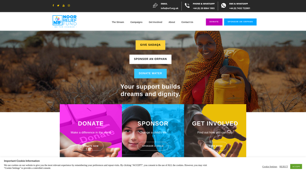 Screenshot of the Noor Relief Fund website