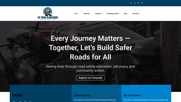 Screenshot of the Dr Tunde Aladesanmi Foundation For Road Safety website