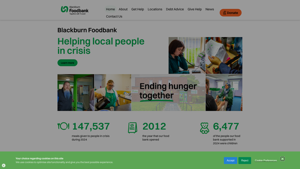 Screenshot of the Blackburn Foodbank website