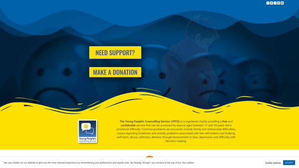 Screenshot of the Young People's Counselling Service website