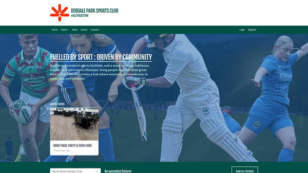 Screenshot of the Debdale Park Sports Club website