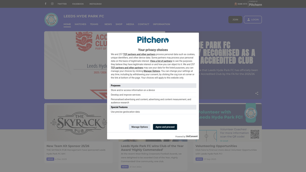Screenshot of the Leeds Hyde Park Sports Club website