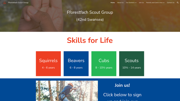 Screenshot of the Fforestfach Scout Group website