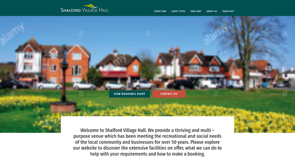 Screenshot of the Shalford Village Hall (Surrey) website