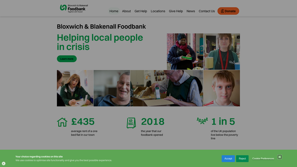 Screenshot of the Bloxwich And Blakenall Foodbank website