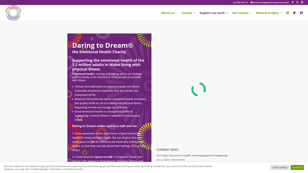 Screenshot of the Daring To Dream website