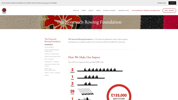Screenshot of the The Nonesuch Rowing Foundation website
