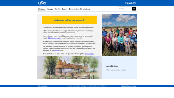Screenshot of the Pewsey Vale U3A website