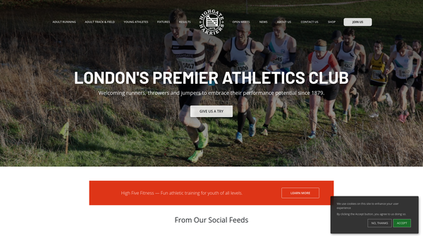 Screenshot of the Highgate Harriers website