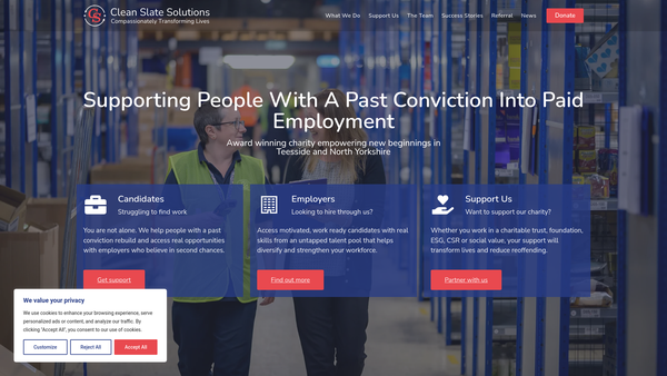 Screenshot of the Clean Slate Solutions website