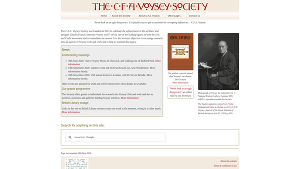 Screenshot of the The C.f.a. Voysey Society website