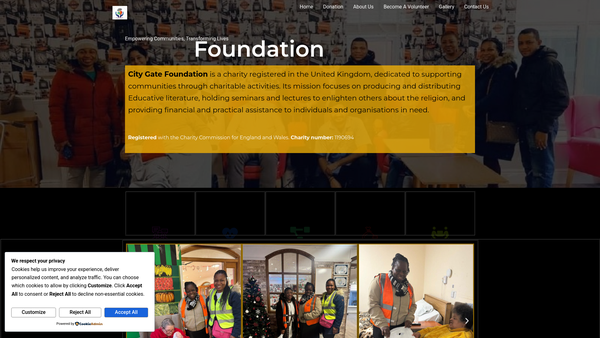 Screenshot of the City Gate Foundation website