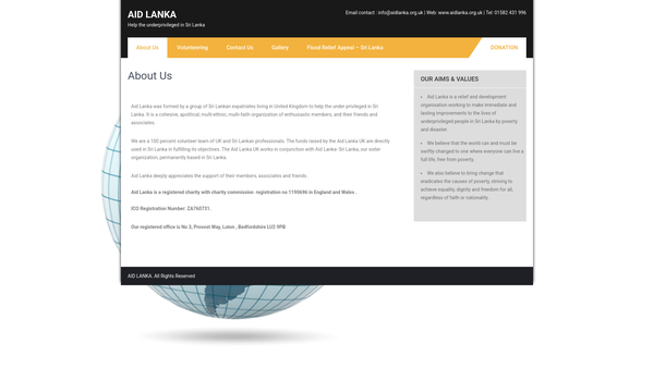 Screenshot of the Aid Lanka website