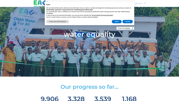Screenshot of the Equal Aqua website